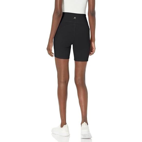 Danskin Black Bike Shorts Side Pockets High Rise Waistband Shaping Contour Seams - Picture 2 of 8